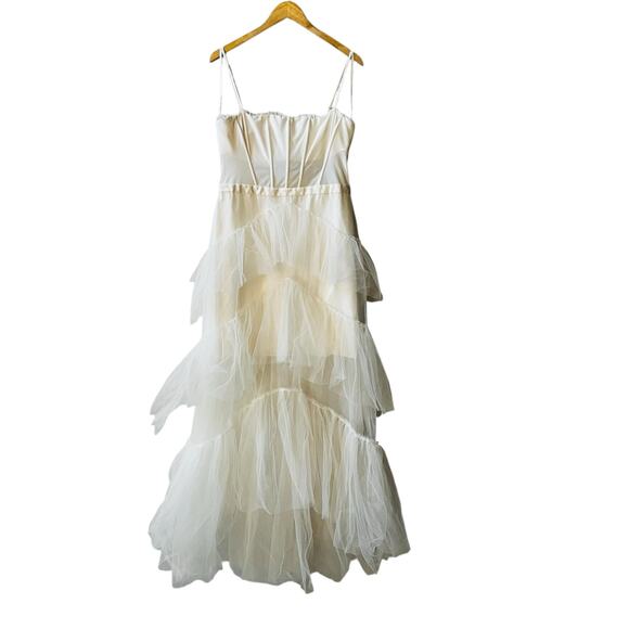 Bcbgmaxazria Ivory Tulle Spagetti strap Maxi Dress Size 16 - Picture 2 of 9